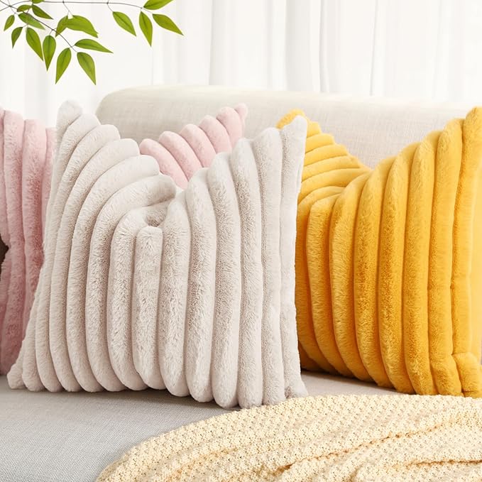 decorUhome Summer Cozy Faux Fur Throw Pillow Covers 16x16 Set of 2 Decorative - Image 6