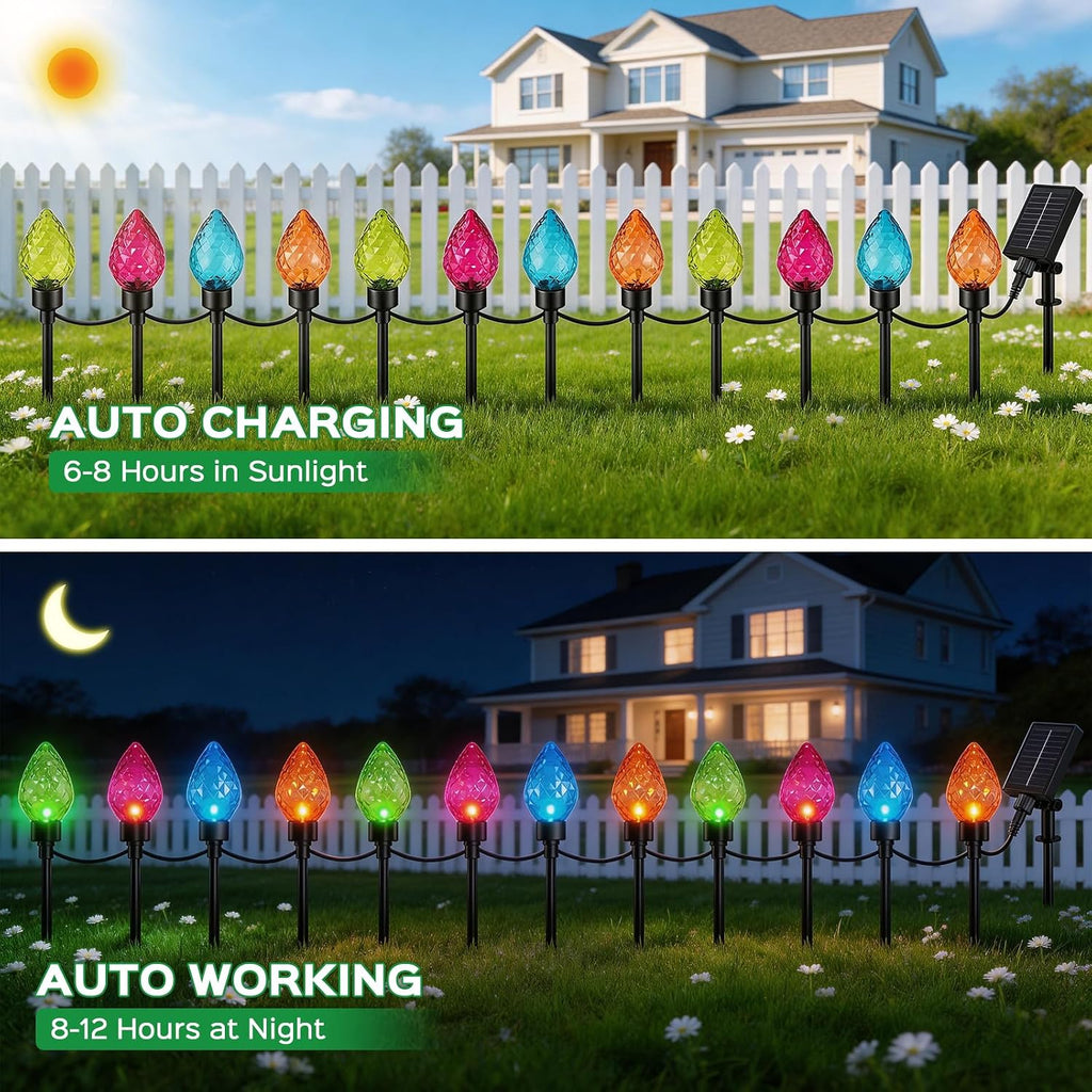 Solar Christmas Pathway Lights with 12 Multicolor Strawberry Shaped Bulbs
