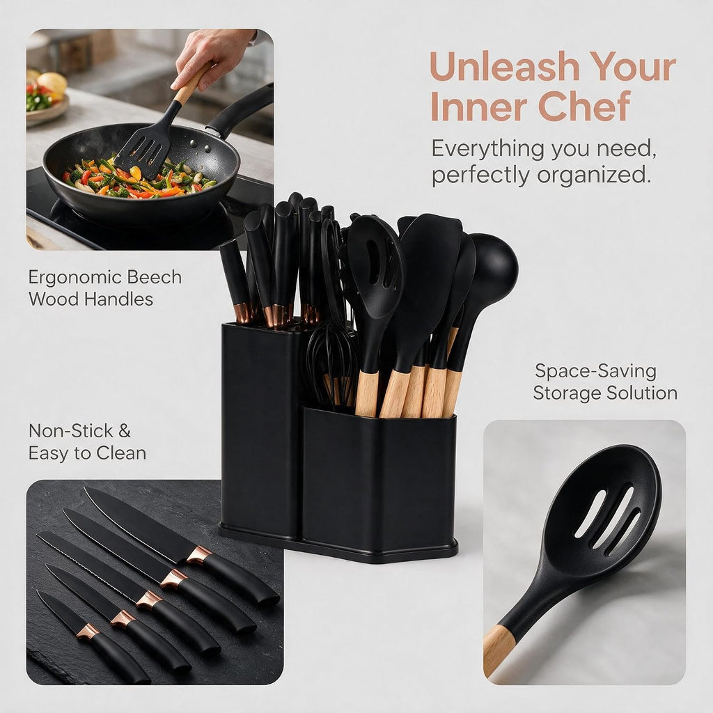 19-Piece Silicone Skitchen Utensils Set, Heat-Resistant Nonstick