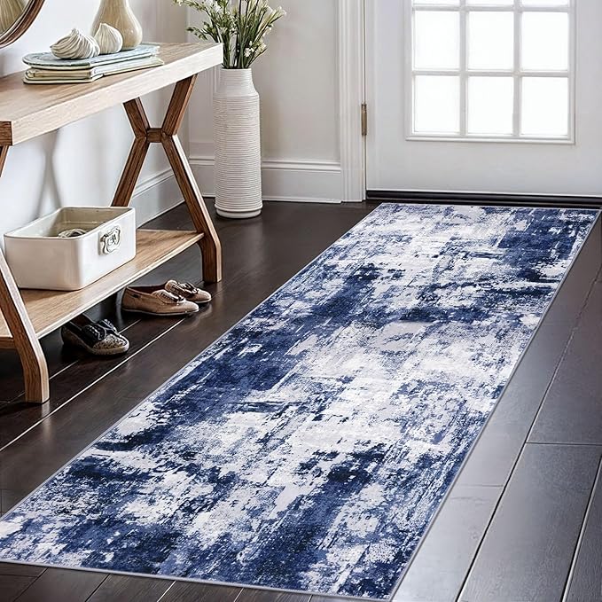 KOZYFLY Modern Abstract Runner Rug 2x6 Navy Blue Runners by KOZYFLY