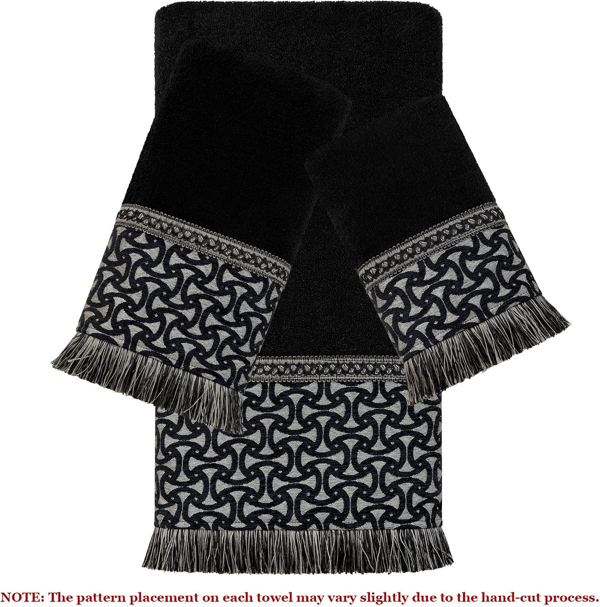 Loom and Mill Geometric Cotton Jacquard Bath Towel Set 3 Piece, Gray&Black