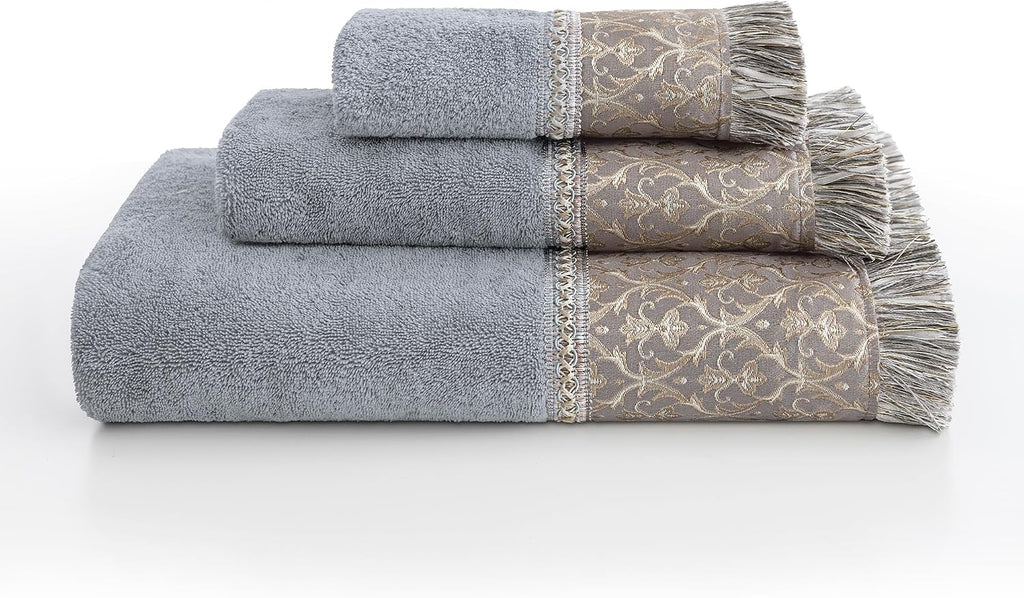 Loom and Mill Luxury Cotton Decorative Bath Towel Set 3 Piece, Grey