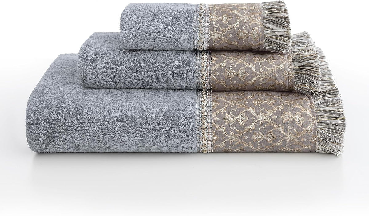 Loom and Mill Luxury Cotton Decorative Bath Towel Set 3 Piece, Grey