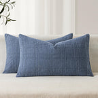 MIULEE Linen Plaid Pillow Covers Coastal Decorative Lumbar 12x20 Blue