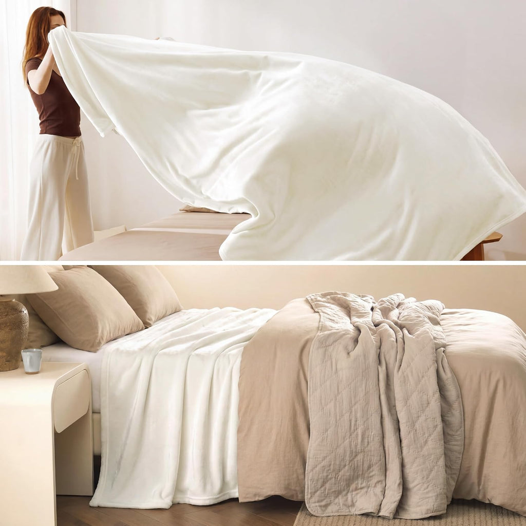 Bedsure GentleSoft Fleece Blankets Queen Size Cream - Birthday Gifts for Women Bed Blanket Soft Lightweight Plush Fuzzy Cozy Luxury Microfiber, Home Room Decor Gifts, 90x90 inches