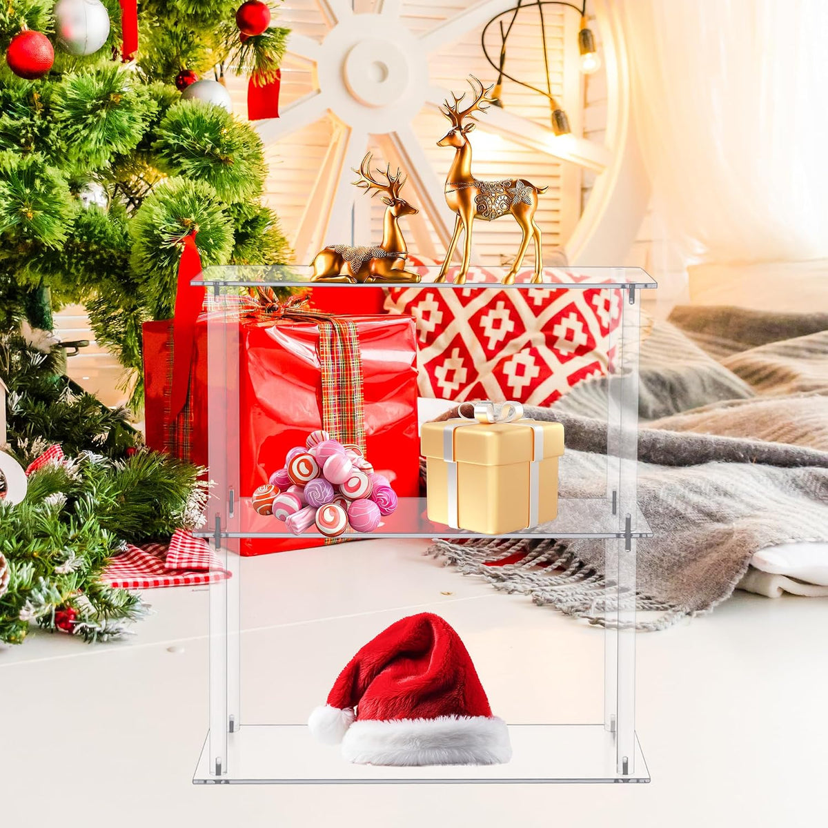 Jusalpha Rectangular 3 Tier Clear Acrylic Tabletop Display Stand，Bathroom Vanity Cosmetic Makeup Organization Shelves, Home Decor Display Stand (3 Tier, Rectangular)
