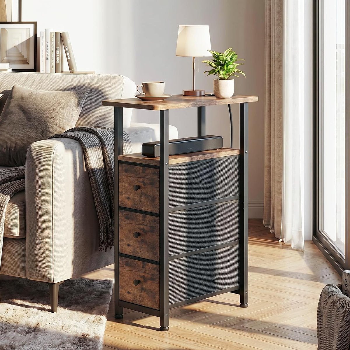 LOAKEKEL Narrow End Tables Living Room Set of 2 with Charging Station