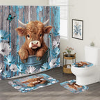 4PCS Rustic Barn Windmill Shower Curtain Set, Western Farm Barn Farmhouse Bathroom Accessories with Non-Slip Rugs, Toilet Lid Cover Bath Mat and 12 Hooks, Home Decor 72" x 72"