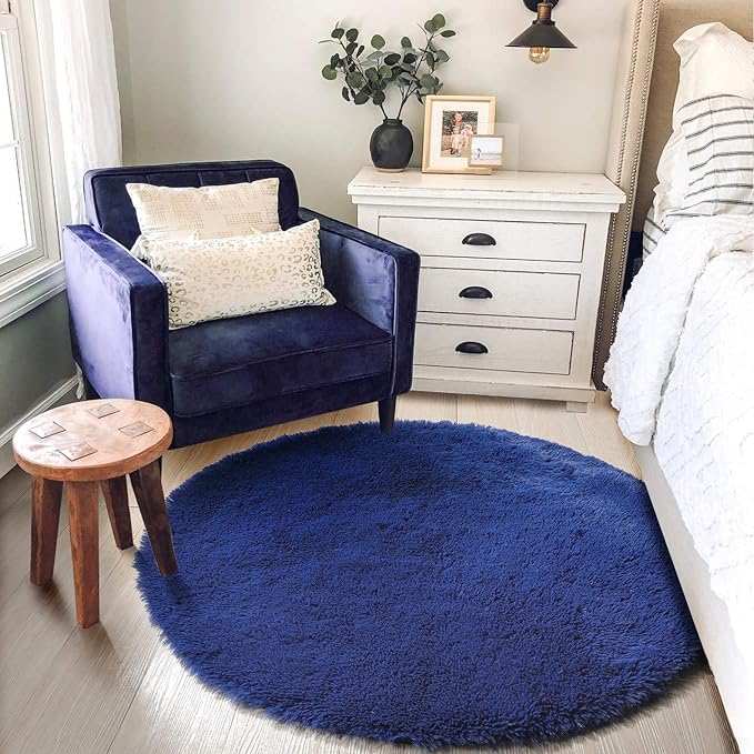 Amdrebio Navy Blue Small Round Rug 3Ft - Image 3