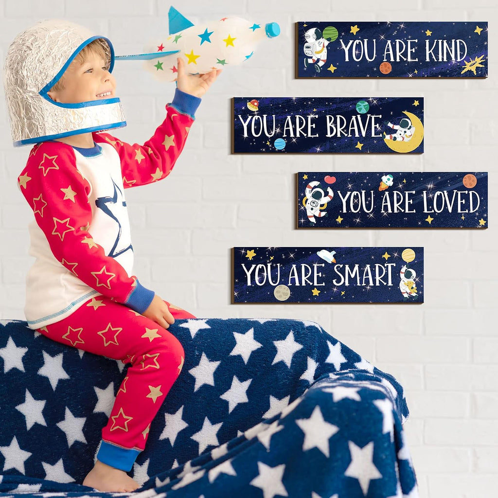 Yookeer 4 Pcs Space Room Decor for Kids Boys Outer Space Wall Art Decor