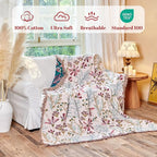 MSGKV Boho Throw Blanket for Couch 50"x60" Floral 100% Cotton Blanket Spring - Image 2