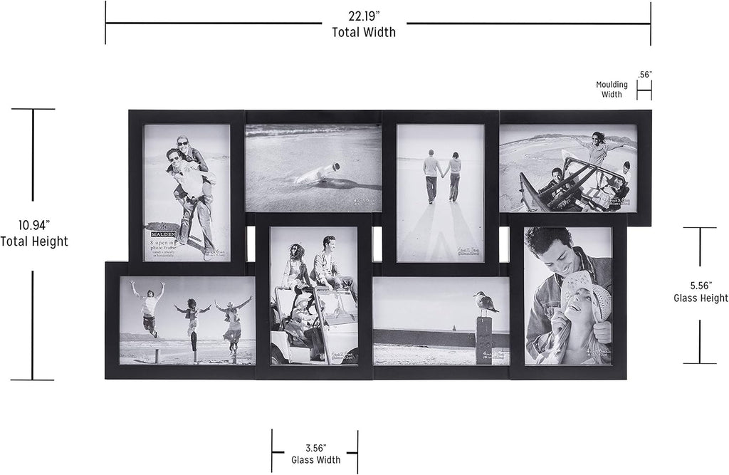 Malden 8-Opening 4x6 Collage Picture Frame, Black Plastic, Wall Mount