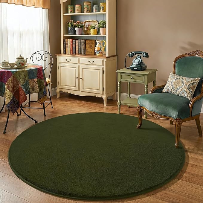 Amearea Olive Green Round Area Rugs 5ft Washable Circle Rugs - Image 7