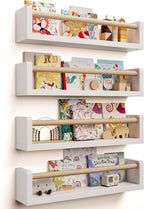 Seocry Nursery Book Shelves, 4 Pack, Wall Book Shelves for Kids Room, Baby, Toddler, Nursery Decor (White Wood, 16.5 Inches)