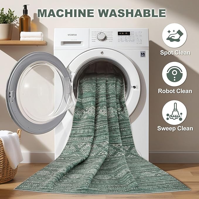 Nakagishi Green Rug Area Rugs 5x7: Washable Boho Large Neutral Modern Soft - Image 2