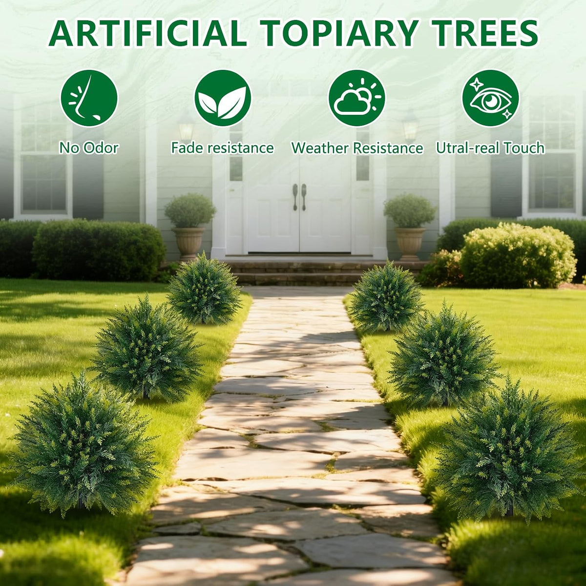 Grooy 2 Pack Artificial 26.5 Inches Cedar Topiary Trees with Ground Spikes