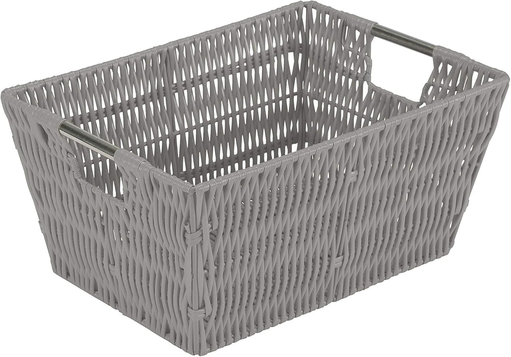 Simplify 3 Piece Set Woven Rattan Tote Baskets | Multi-Size | Handles | Storage & Organization | Toys | Bathroom Accessories | Home | Office | Dorm | Playroom | Closet | Grey
