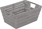Simplify 3 Piece Set Woven Rattan Tote Baskets | Multi-Size | Handles | Storage & Organization | Toys | Bathroom Accessories | Home | Office | Dorm | Playroom | Closet | Grey