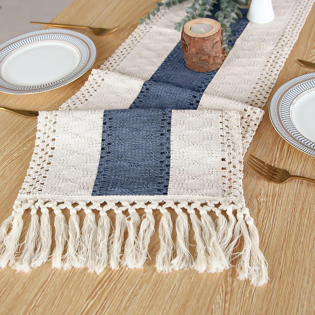FEXIA Boho Table Runner for Home Decor 12x90 Blue Fall Rustic Decorations