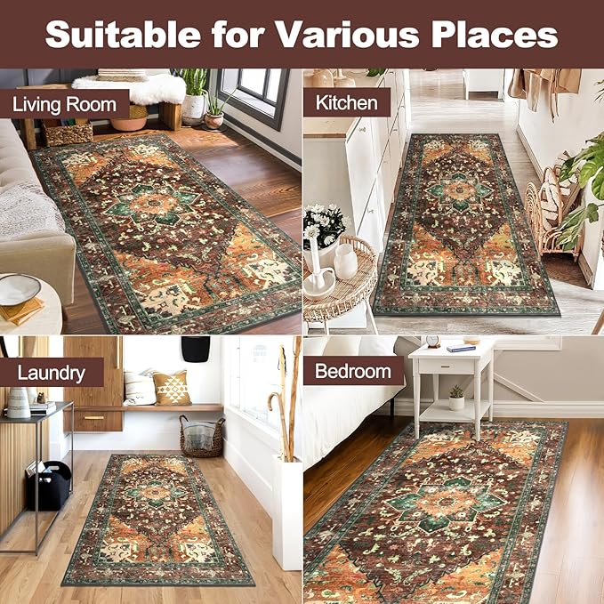 Yamaziot Washable Runner Rug, 3x6 Non-Slip Boho Vintage Hallway Rug - Image 8