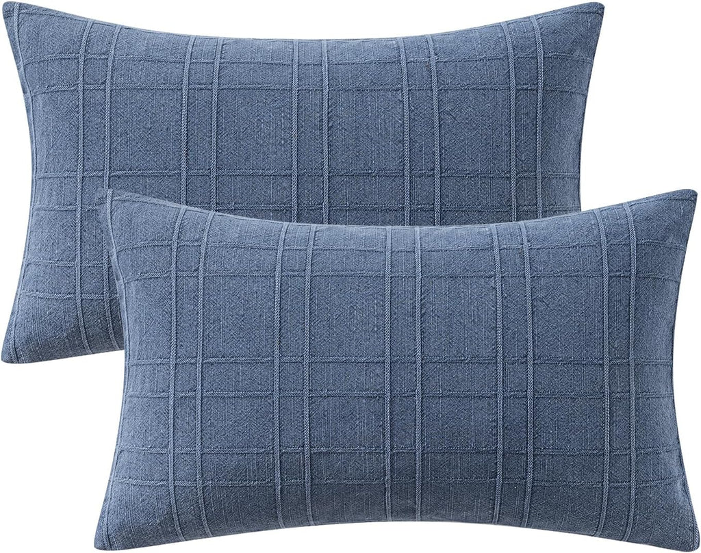MIULEE Linen Plaid Pillow Covers Coastal Decorative Lumbar 12x20 Blue