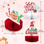 Mocoosy 12 Pack Christmas Party Honeycomb Centerpieces for Table Decorations, Xmas Center Pieces Table Topper with Gnome Santa Snowman Tabletop Centerpieces Decor Holidays Winter Office Party Supplies