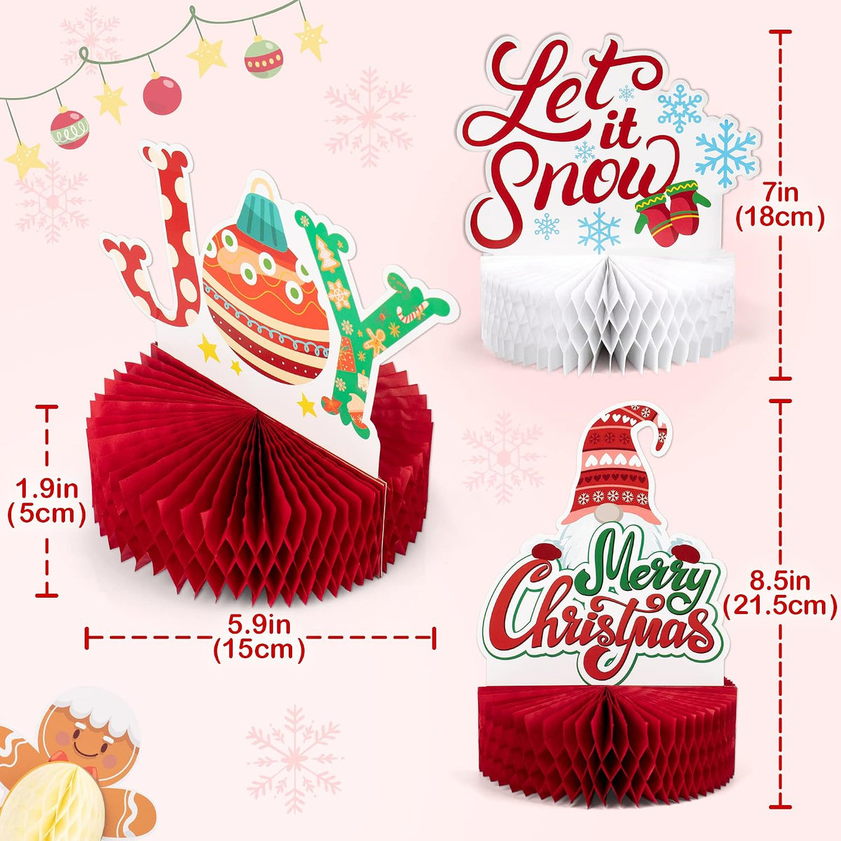 Mocoosy 12 Pack Christmas Party Honeycomb Centerpieces for Table Decorations, Xmas Center Pieces Table Topper with Gnome Santa Snowman Tabletop Centerpieces Decor Holidays Winter Office Party Supplies
