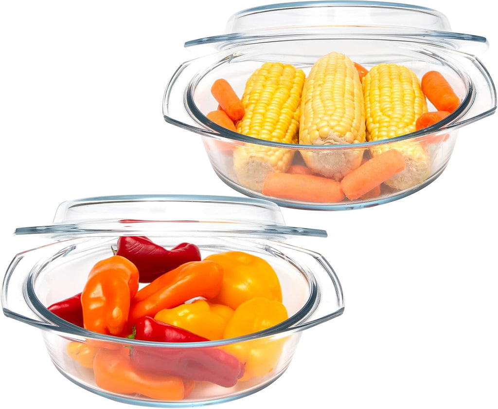 Simax Casserole Dish Set, Set of 3 Casserole Dish with Lid, Round Glass Cookware, Borosilicate Glass, Made In Europe 0.75 Quart, 1 Quart and 1.5 Quart Baking Dishes…
