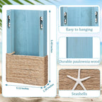 2 Pcs Beach Rustic Wood Wall Planter Vase, Coastal Decor, Seashell, Blue