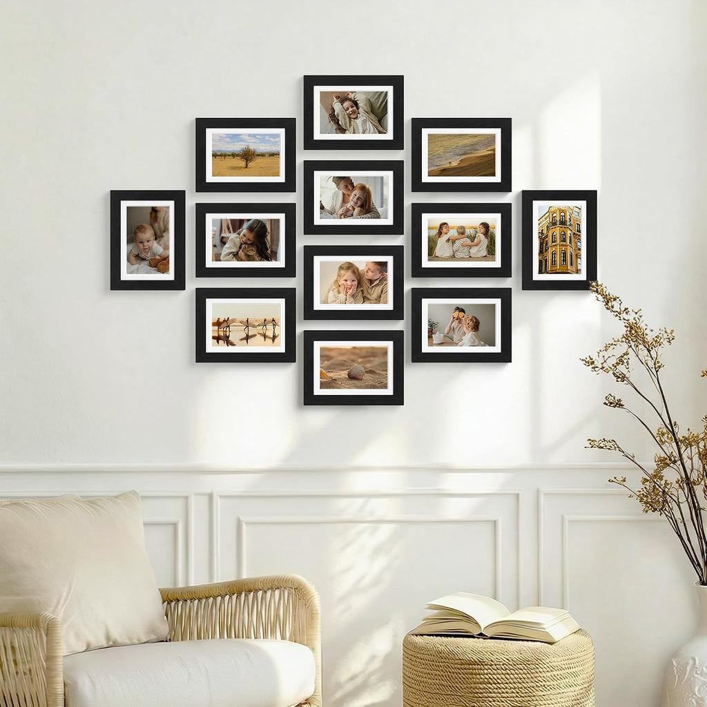 Vittanly 5x7 Picture Frame Set of 12 for Wall or Tabletop Display, Black