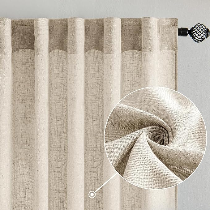 MIULEE Beige Linen Curtains 72 Inch Length 2 Panels - Image 2
