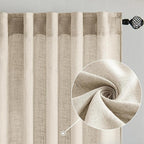 MIULEE Beige Linen Curtains 90 Inch Long 2 Panels - Image 2