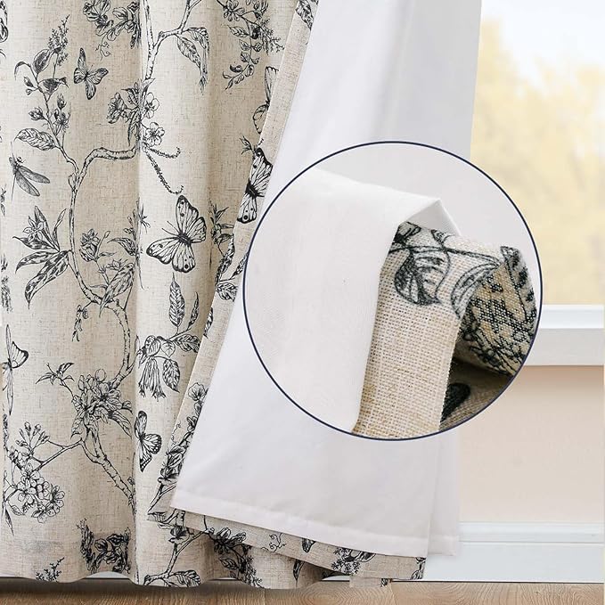 jinchan Floral Curtains Lined Linen Blend Curtain - Image 3