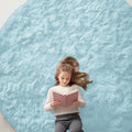 OLANLY Light Blue Round Rugs for Bedroom by OLANLY