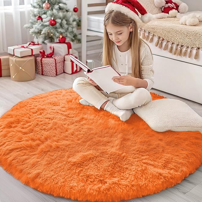 OLANLY Orange Round Rugs for Bedroom by OLANLY