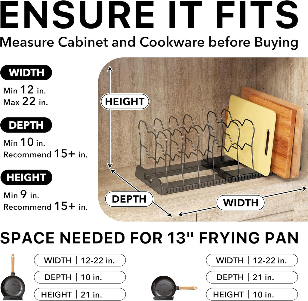 Simple Houseware Expandable Pan Rack 10 Adjustable Compartments, Black
