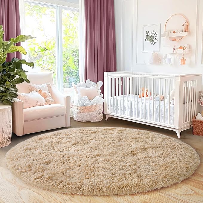6‘x6’ Beige Round Rug for Bedroom, Ultra Soft Fluffy Circle Rug for Kids Girls by Quntue
