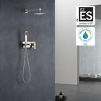 SUMERAIN Brushed Nickel Rain Shower System with Handheld Shower, Pressure Balance Shower Head System with Rough in Valve