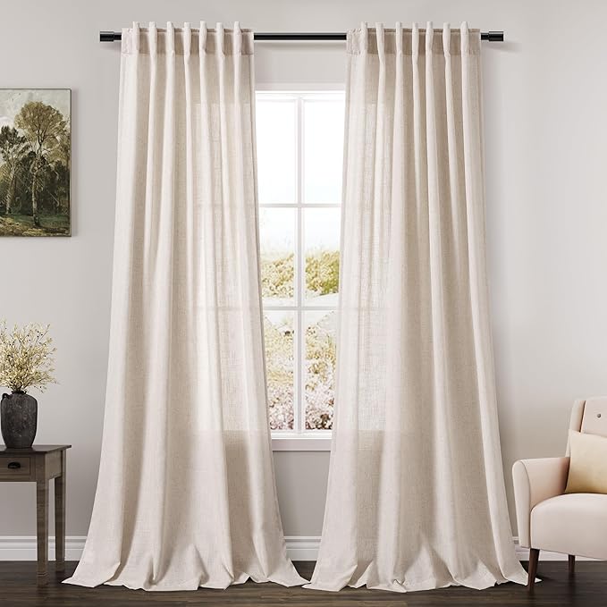 Beige Flax Linen Curtains 84 inches Long by Nanspring