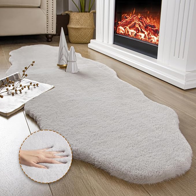 Ashler HOME DECO Ultra Soft Faux Rabbit Fur Chair Couch Cover Area Rug by AshlerHomeDeco