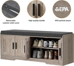 Homleke Shoe Storage Bench, 4 Doors & Thickened Padded Seat Cushion
