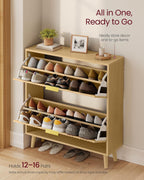 VASAGLE Shoe Storage Cabinet with 2 Flip Drawers, Narrow, Fits 12-16 Pairs