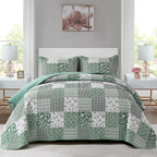 Mybedsoul Boho Quilt King Size, Patchwork Floral Bedding Set, Green