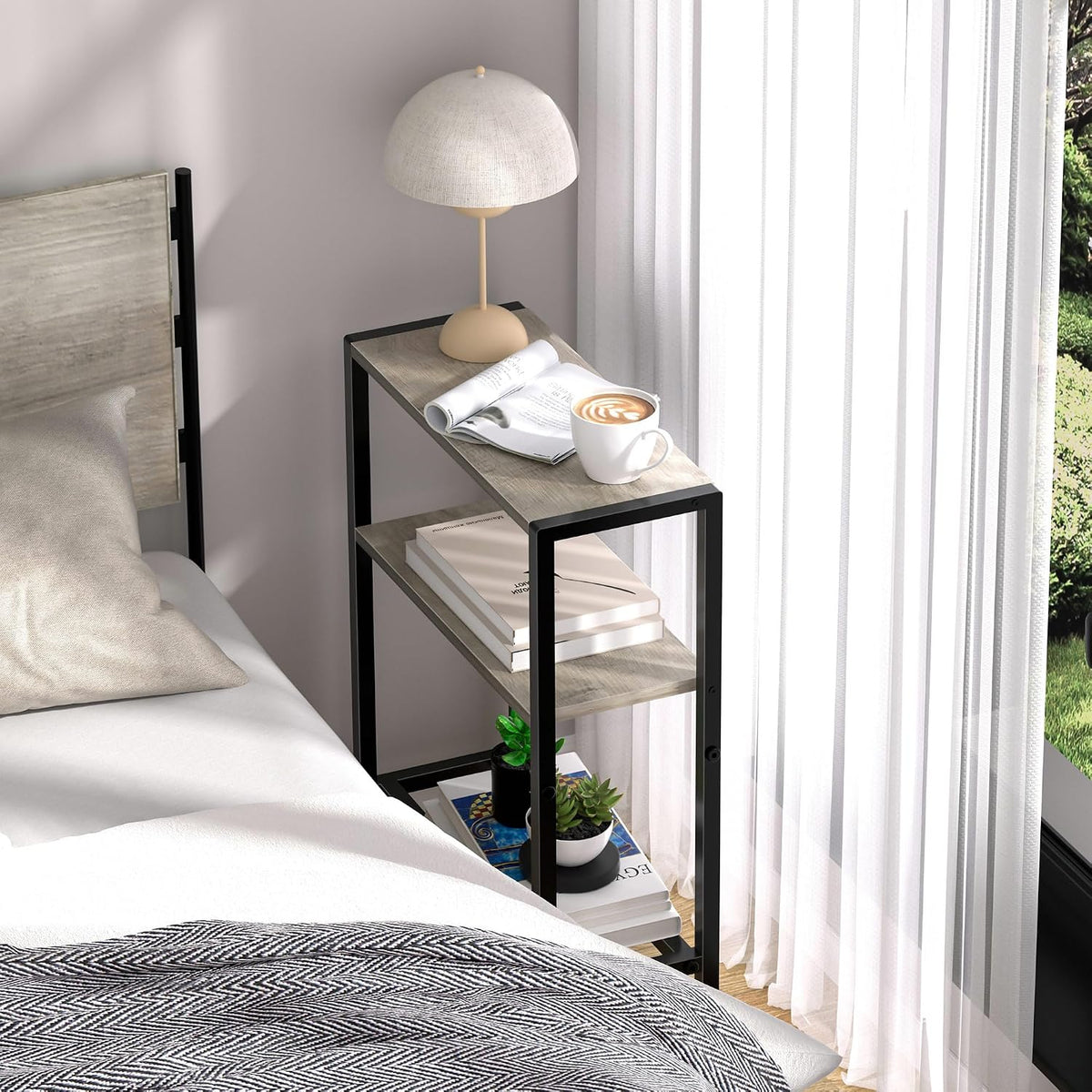 Narrow Side Table, 2-Tier Small End Table, Slim Nightstand