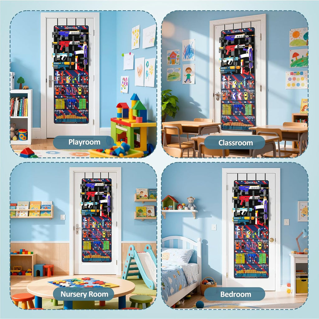 Over The Door Organizer for Toy Gun, Toy Storage Toys Organizer, Blue Red