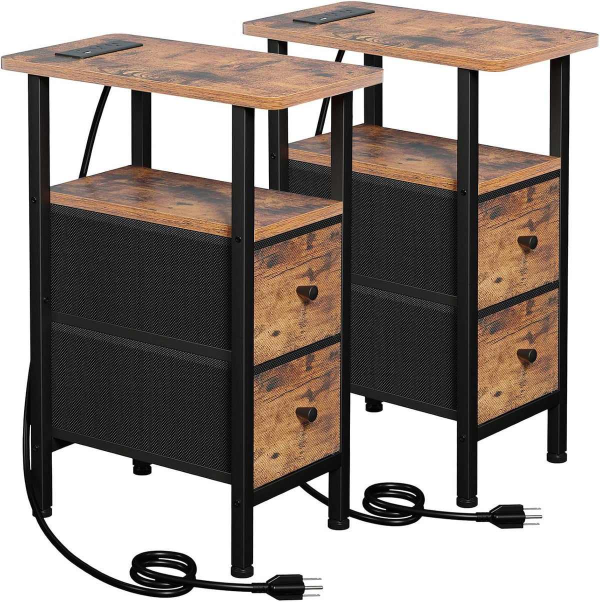 LOAKEKEL Narrow End Table with Charging Station, Side Tables Living Room