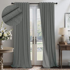 Gray Blackout Curtains 96 Inches Long 2 Panel Burg Linen Textured Charcoal Dark by Pitalk