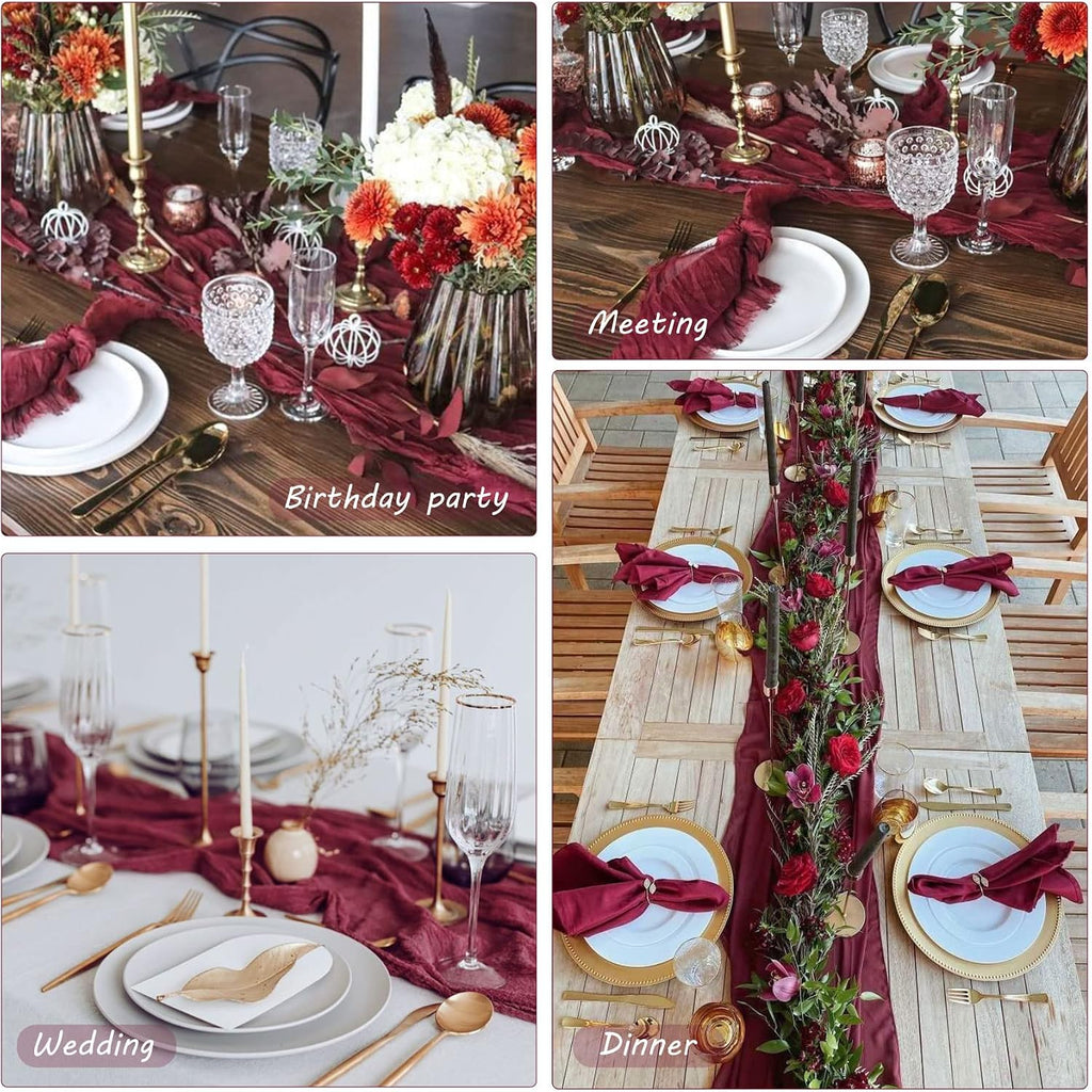 35x120 Inch Burgundy Cheesecloth Table Runner Fall Wedding Party Home Decor