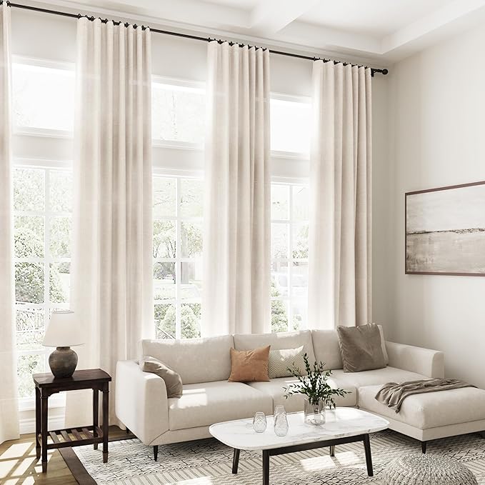 Linen Beige Curtains 145 inch Extra Long - Image 7