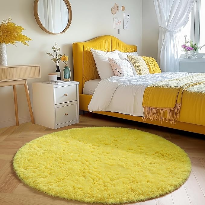 Amdrebio Yellow Round Circle Area Rug 5Ft - Image 5